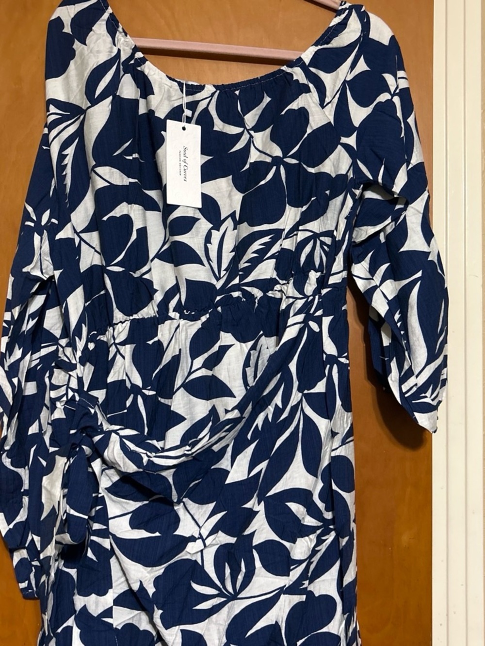 Nautical Leaf-Print Navy and White Women’s Dress